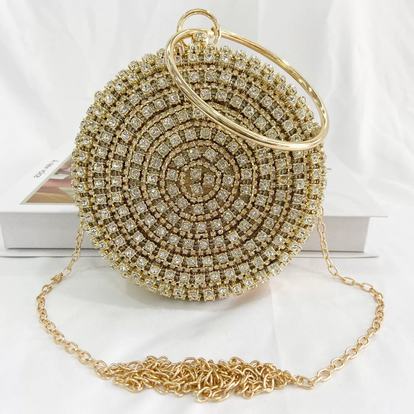 Sparkling Rhinestone Circle Clutch Evening Bag