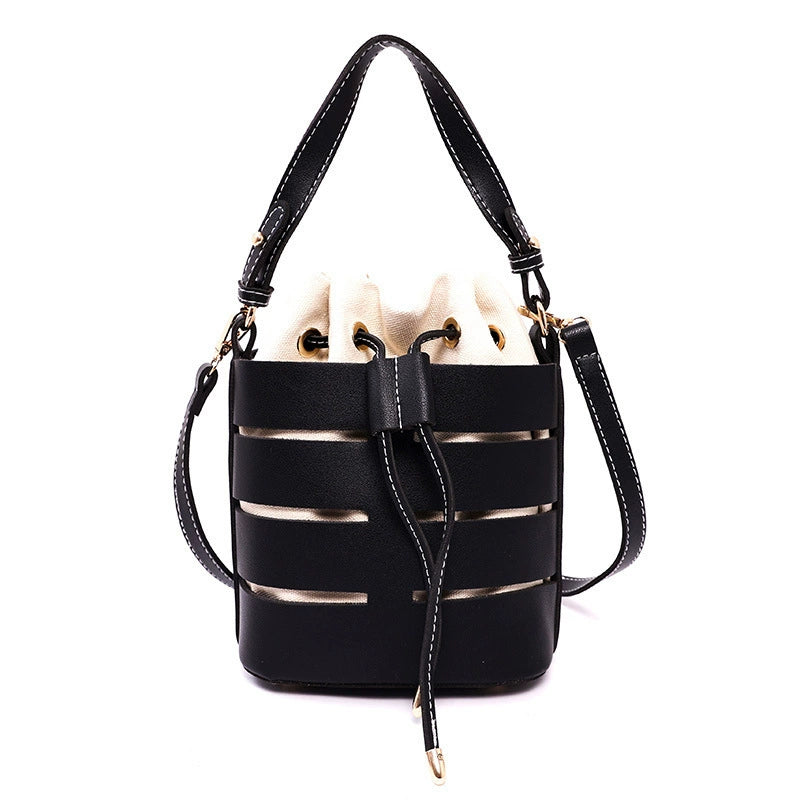 Chic Two-Tone Cutout Bucket Bag - Shoulder & Crossbody