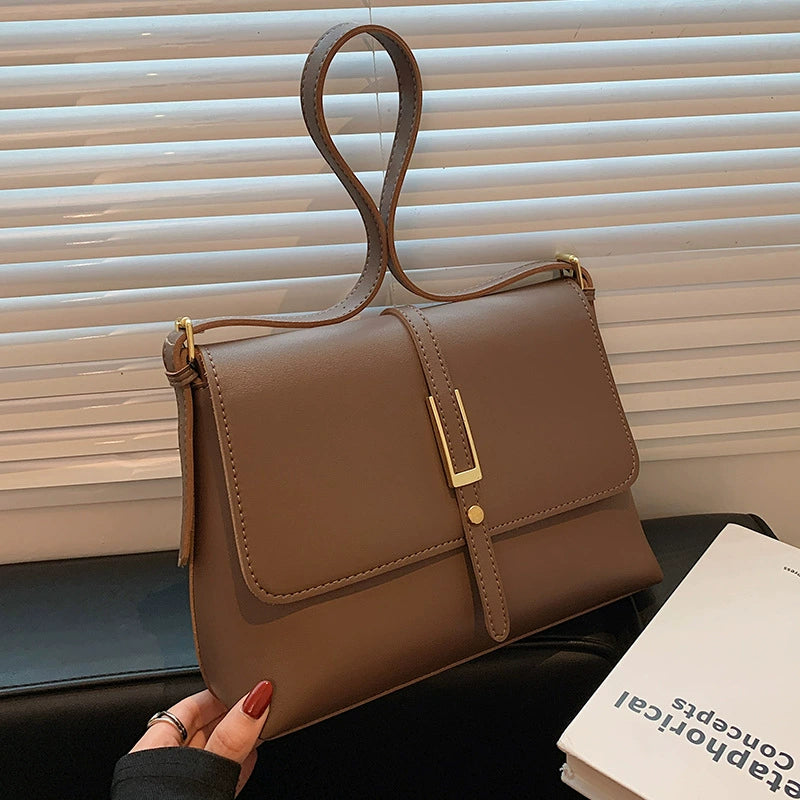 Elegant Brown Faux Leather Flap Crossbody Shoulder Bag