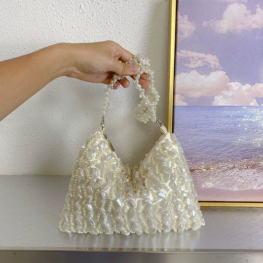 Chic Pearl-Embellished Shoulder Bag | Elegant Evening Handbag