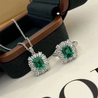 Elegant Emerald & Silver Tone Jewelry Set - 3 Pcs