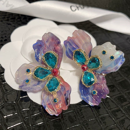 Vibrant Ombre Petal & Teal Crystal Statement Earrings