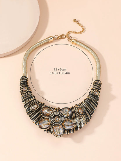 Artisan Wire-Wrap Floral Statement Necklace - Gold & Amber