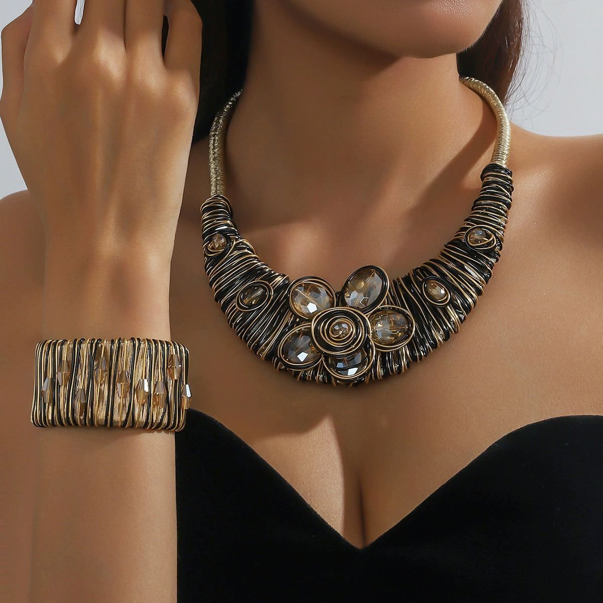 Artisan Wire-Wrapped Statement Necklace & Bracelet Set