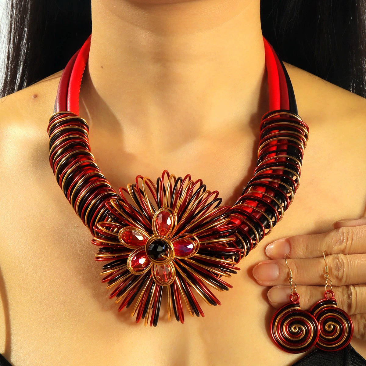 Artistic Wire Floral Statement Necklace & Earring Set