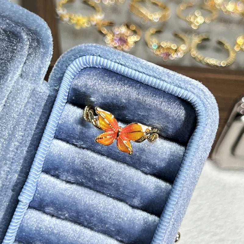 Vibrant Enamel Butterfly Adjustable Ring | Statement Jewelry
