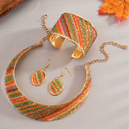 Vibrant Beaded Multicolor Leopard Jewelry Set