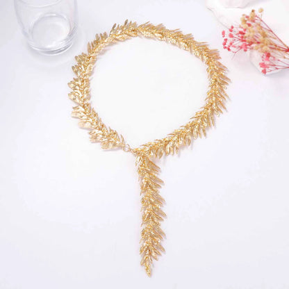 Elegant Gold Leaf Design Lariat Necklace