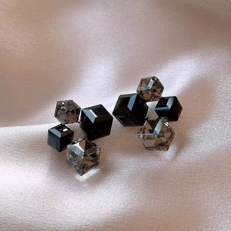 Modern Geometric Black & Grey Crystal Stud Earrings