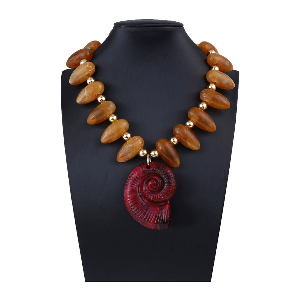 Coastal Chic Amber & Spiral Shell Statement Necklace