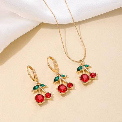 Chic Cherry Red Gemstone Jewelry Set - Necklace & Earrings