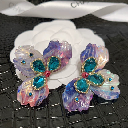 Vibrant Ombre Petal & Teal Crystal Statement Earrings