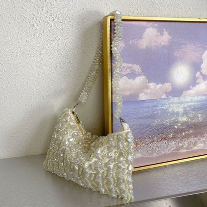 Chic Pearl-Embellished Shoulder Bag | Elegant Evening Handbag