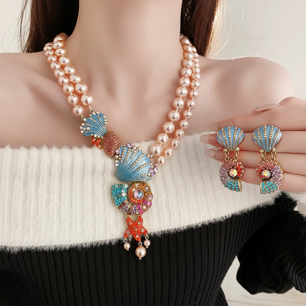Mermaid Core Seashell Pearl Statement Jewelry Set