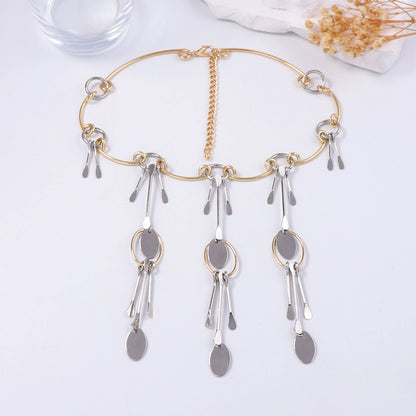 Modern Abstract Dangle Choker Necklace - Two-Tone Statement