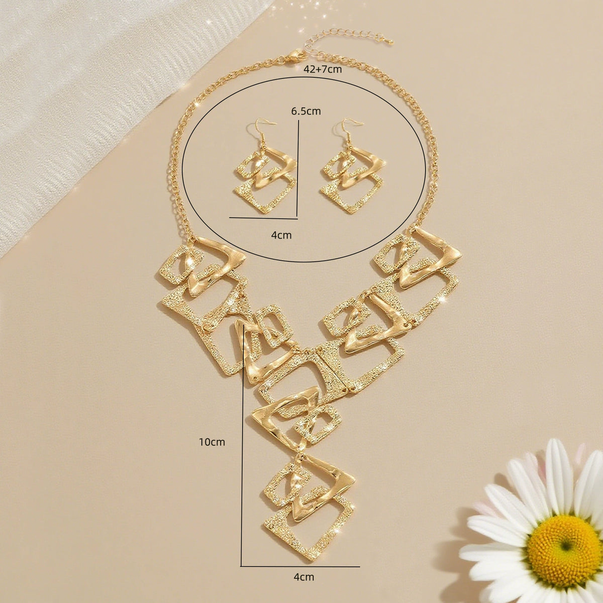 Textured Gold Geometric Abstract Statement Necklace