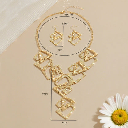 Textured Gold Geometric Abstract Statement Necklace