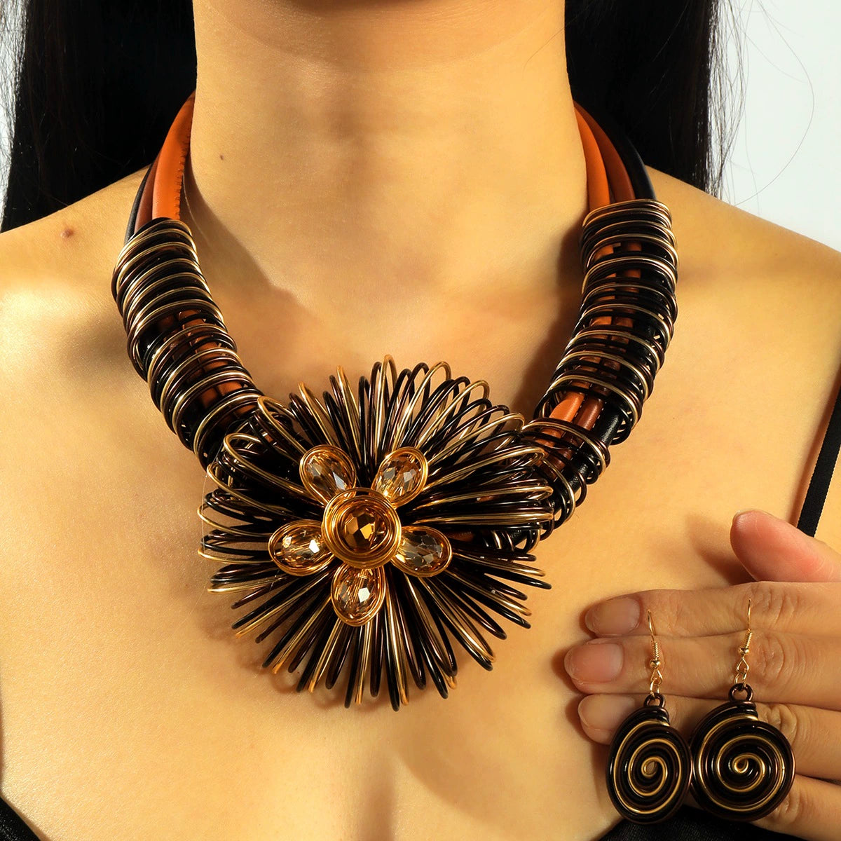 Artistic Wire Floral Statement Necklace & Earring Set