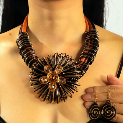 Artistic Wire Floral Statement Necklace & Earring Set