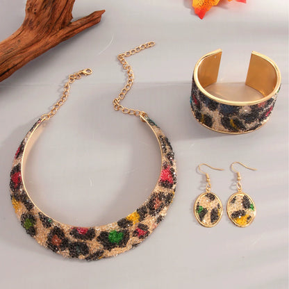 Vibrant Beaded Multicolor Leopard Jewelry Set