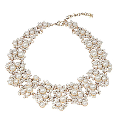 Glamorous Faux Pearl Cluster Gold-Tone Statement Necklace