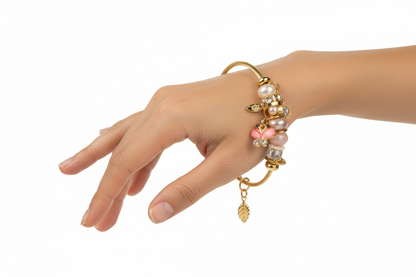 Whimsical Gold & Blue Charm Bracelet Butterfly Feather
