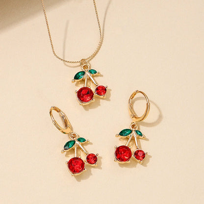 Chic Cherry Red Gemstone Jewelry Set - Necklace & Earrings
