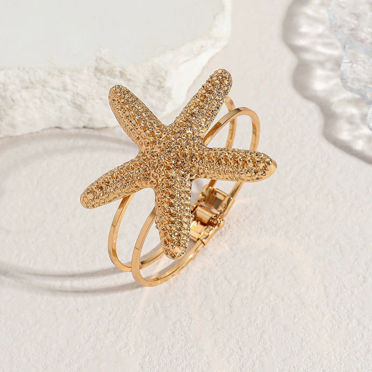 Elegant Golden Starfish Cuff Bangle Bracelet