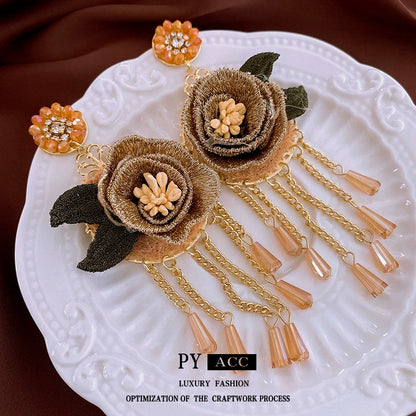 Exquisite Floral Tassel Dangle Earrings