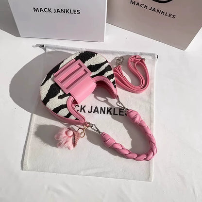 Zebra Print & Pink Braided Handle Shoulder Bag