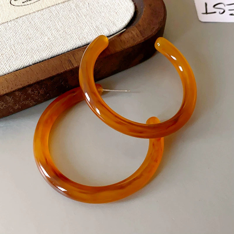 Chunky Amber Tortoiseshell Resin Hoop Earrings for Women
