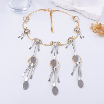 Modern Abstract Dangle Choker Necklace - Two-Tone Statement