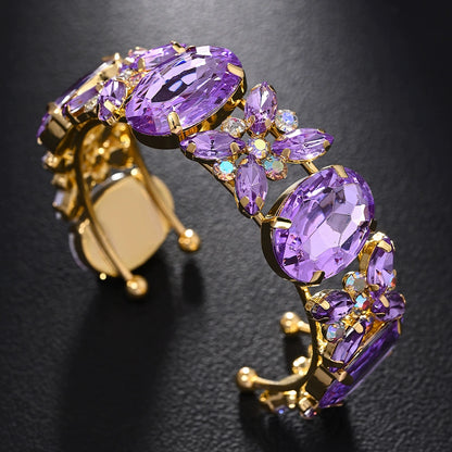 Amethyst & Peridot Gemstone Statement Cuff Bracelet