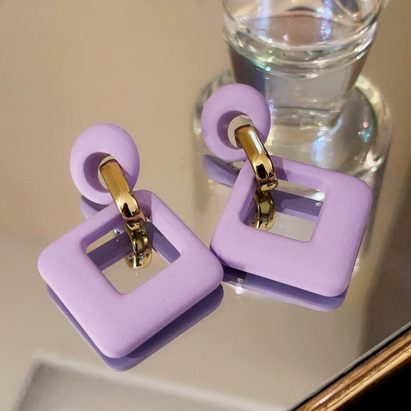 Contemporary Lilac Geometric Square Dangle Earrings