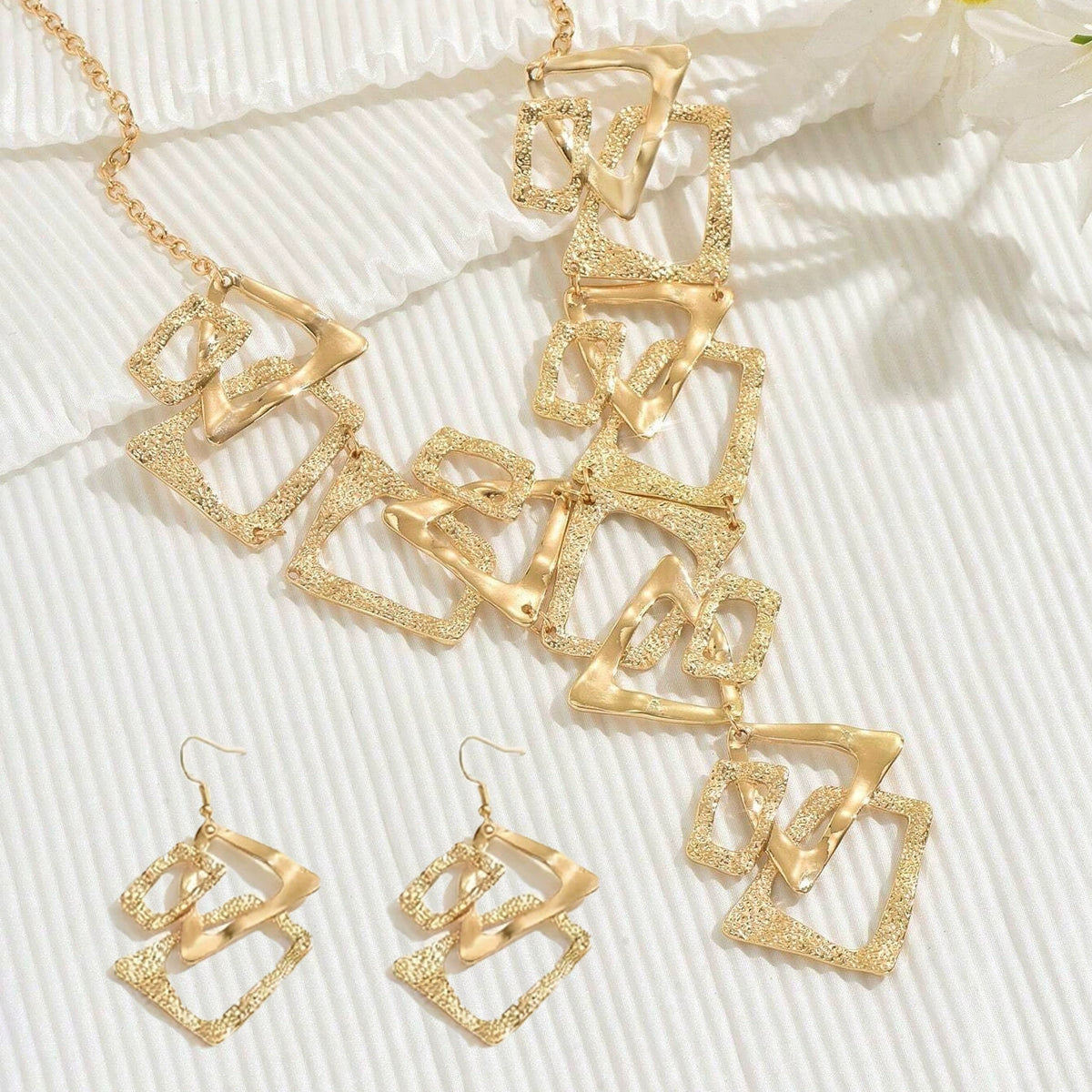 Textured Gold Geometric Abstract Statement Necklace