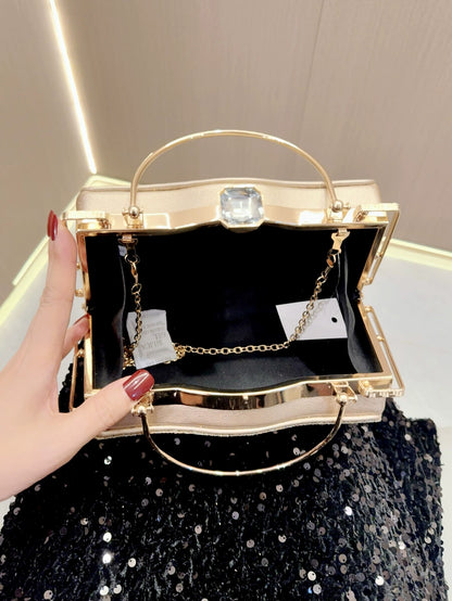 Elegant Black Rhinestone Evening Clutch Bag with Gold Handle