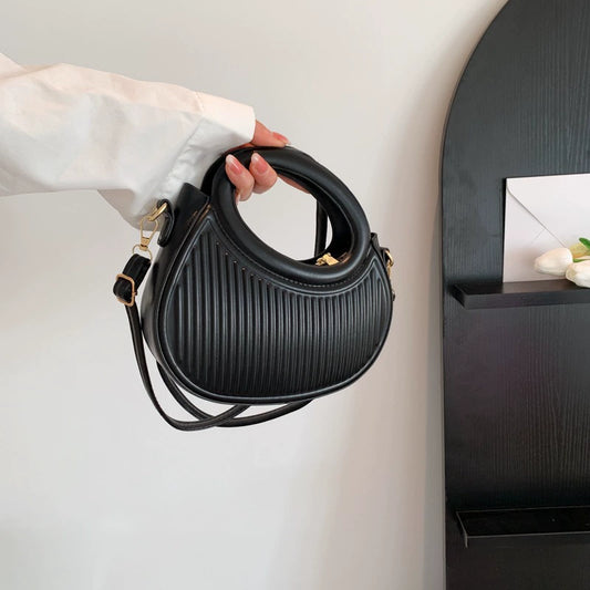 Chic Pink Ribbed Top Handle Crossbody Handbag