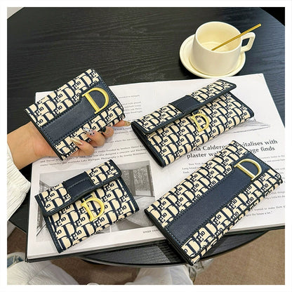 Chic Monogram D-Logo Flap Wallet with Gold Hardware