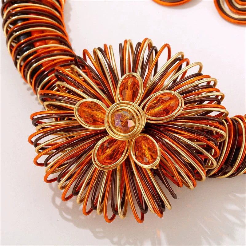 Artistic Wire Floral Statement Necklace & Earring Set