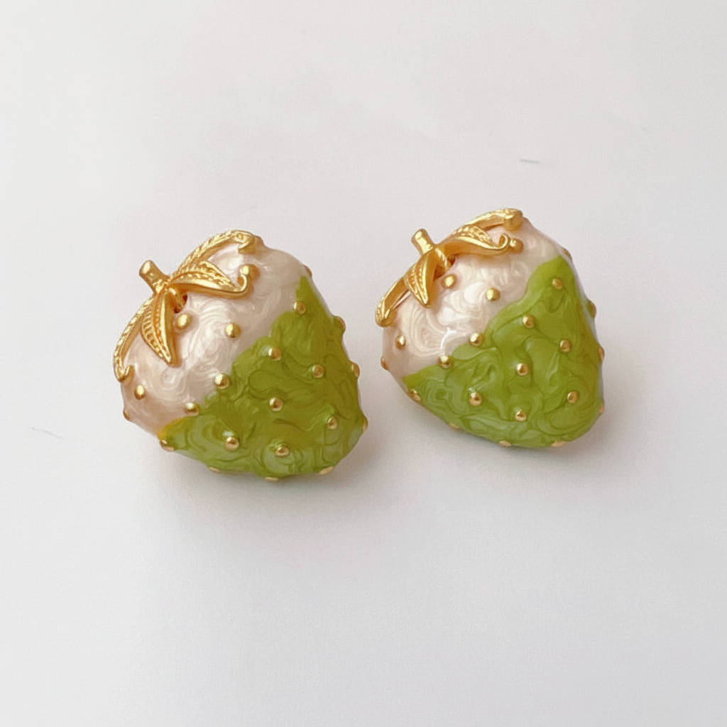 Whimsical Blue Enamel Strawberry Stud Earrings