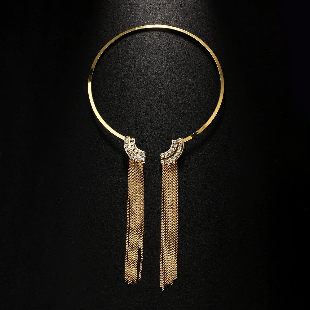 Crystal Tassel Choker Necklace - Statement Collar