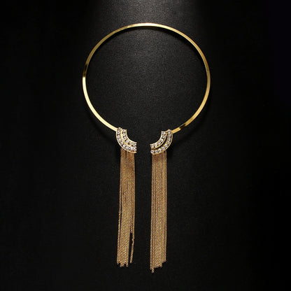 Crystal Tassel Choker Necklace - Statement Collar