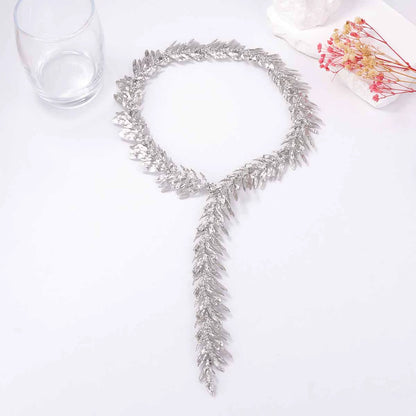 Elegant Gold Leaf Design Lariat Necklace
