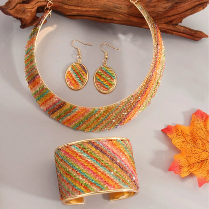 Vibrant Beaded Multicolor Leopard Jewelry Set