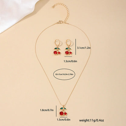 Chic Cherry Red Gemstone Jewelry Set - Necklace & Earrings