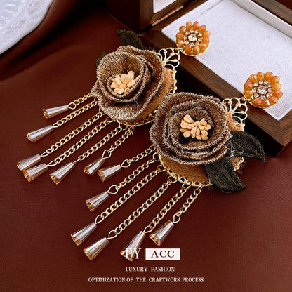 Exquisite Floral Tassel Dangle Earrings