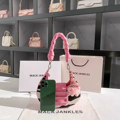 Zebra Print & Pink Braided Handle Shoulder Bag