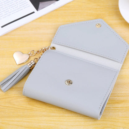 Chic Pink Compact Wallet with Heart Tassel Charm