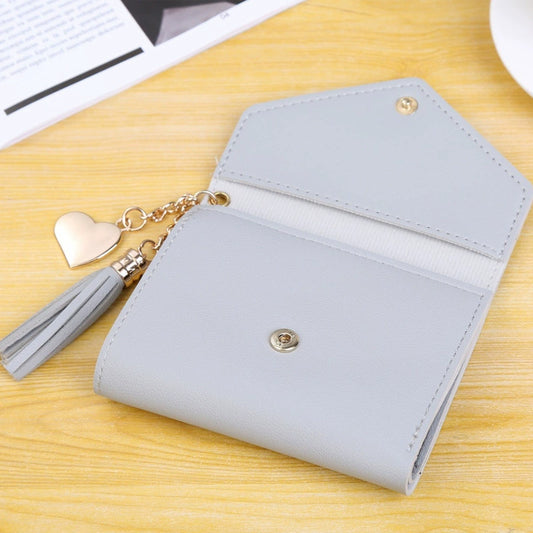 Chic Pink Compact Wallet with Heart Tassel Charm