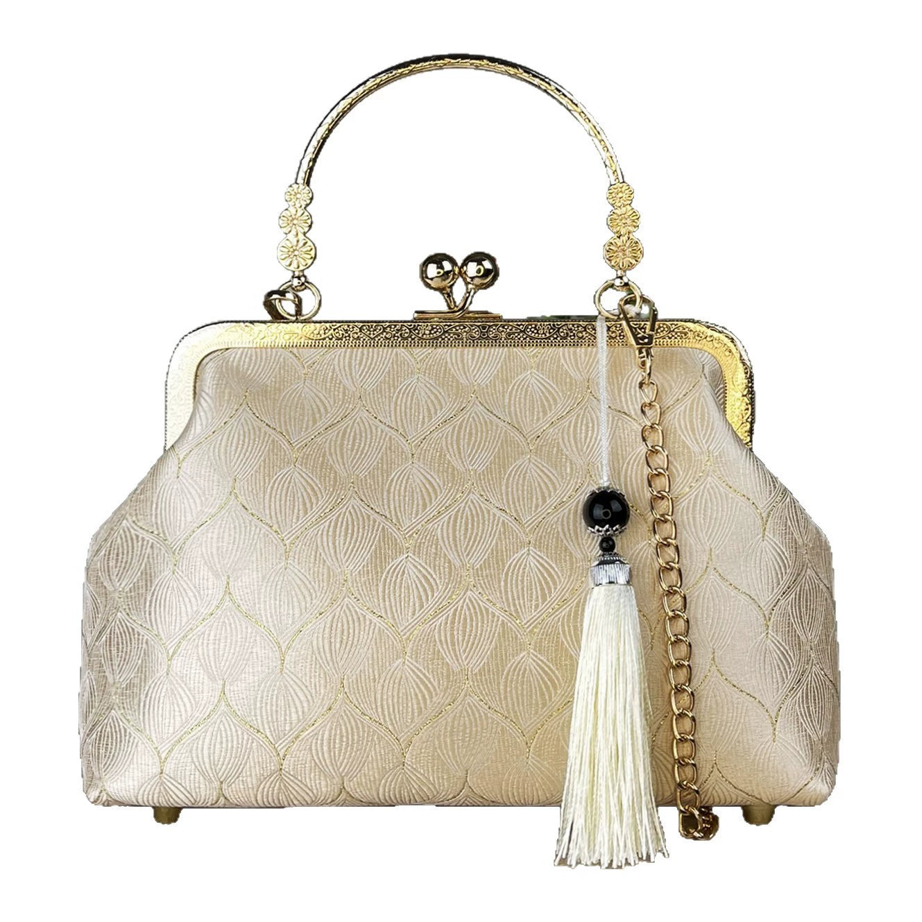Elegant Embroidered Silk Clutch Bag with Vintage Kiss-Lock Frame